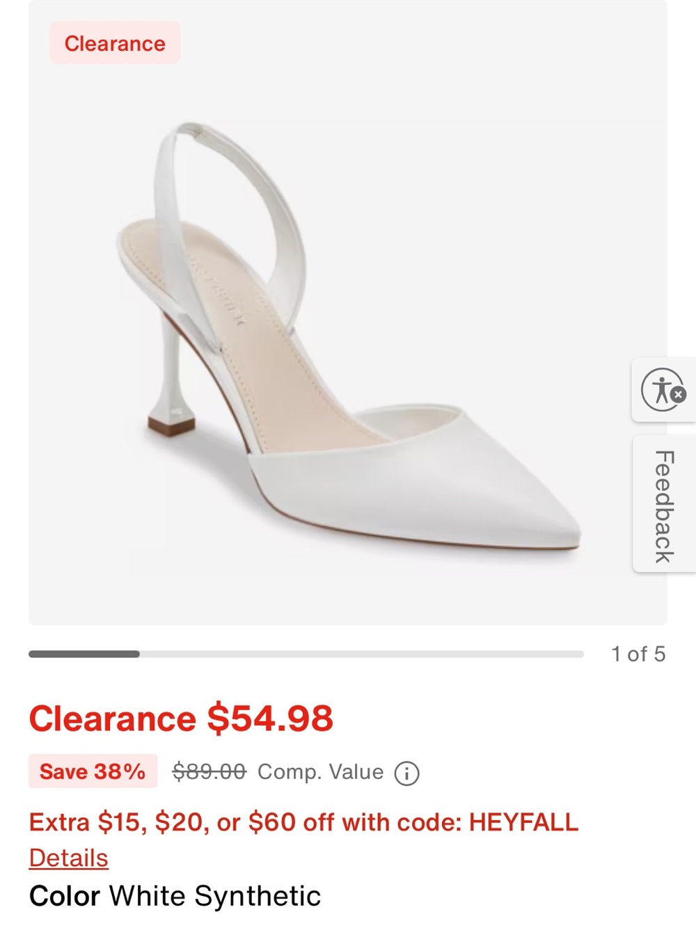 Marc Fisher White Pointed Slingback Heels